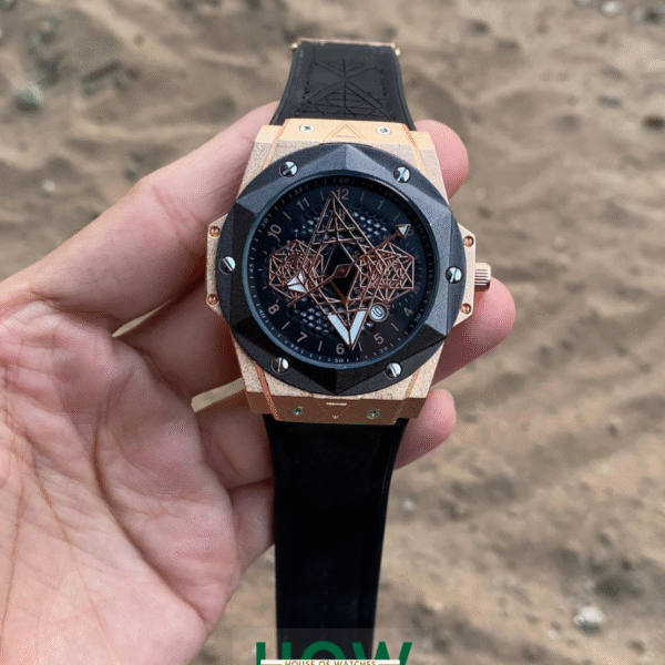 Black & Rose Gold Leather Watch for Men – Bold Premium