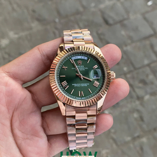 Rose Gold Green Dial Watch for Men – Stylish Luxury