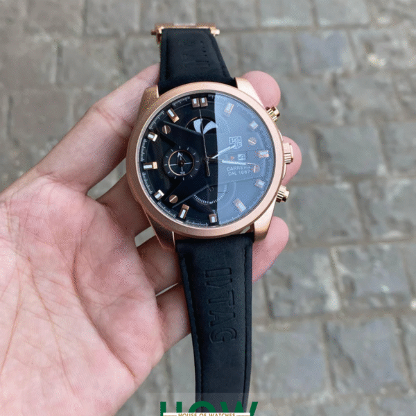 Black & Rose Gold Leather Watch for Men – Trendy Bold