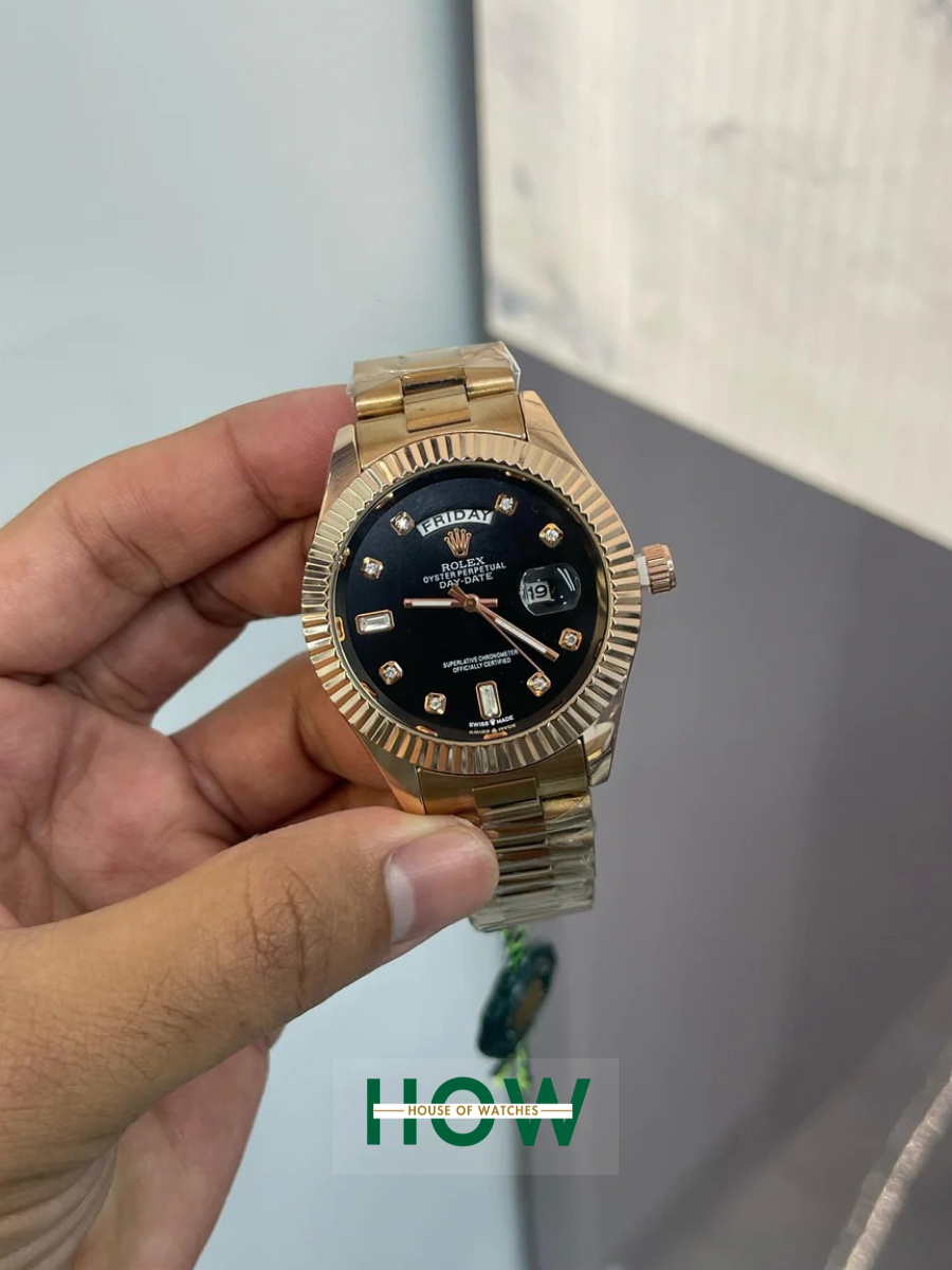 1 Rose Gold Black Dial Watch for Men – Royal Luxury Look - Image 1