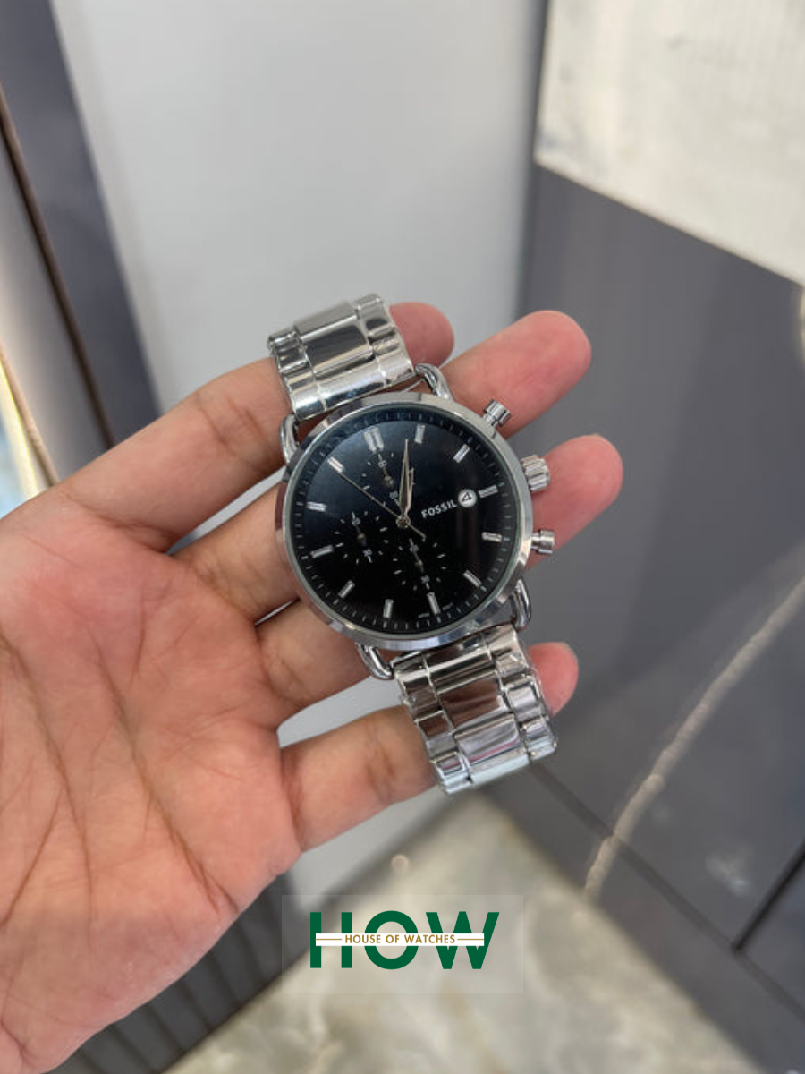 1 Black Dial Silver Chronograph Watch for Men – Elegant Look - Image 1