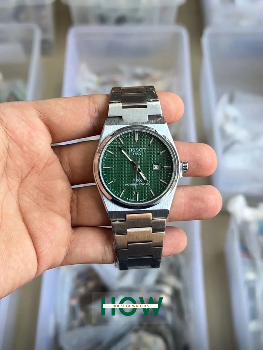 HOW0002 Green And Silver Stainless Steel Strapes Date Dial Watch For Men - Image 1