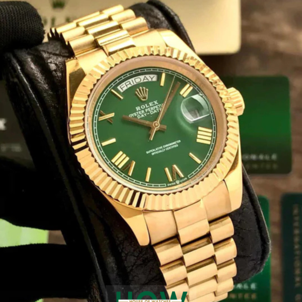 Premium Gold Belt Chronograph Watch – Green Dial Edition