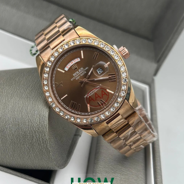Luxury Rose Gold Day-Date Wristwatch – Brown Dial Edition