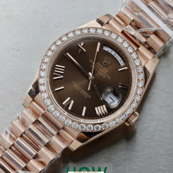 Luxury Rose Gold Brown Dial Watch – Diamond Bezel Edition