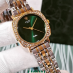 Elegant Two-Tone Case Green Dial Formal Women's Watch