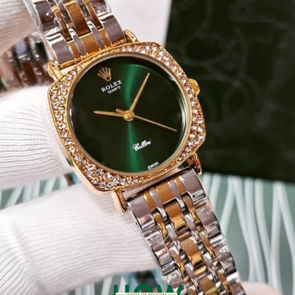 Elegant Two-Tone Case Green Dial Formal Watch