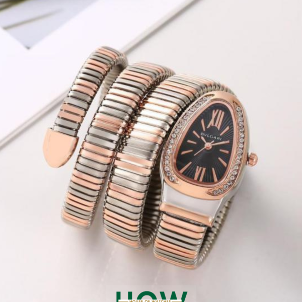 Luxury Snake-Style Copper Case Black Dial Women’s Watch