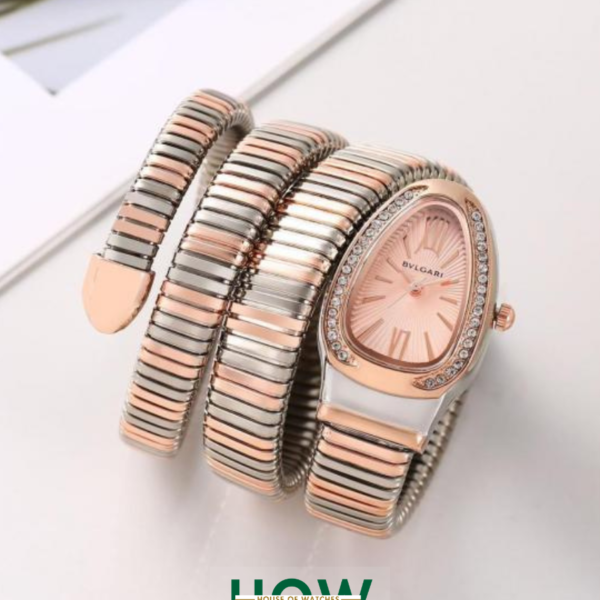 Luxury Snake-Style Copper Case Pink Dial Women’s Watch