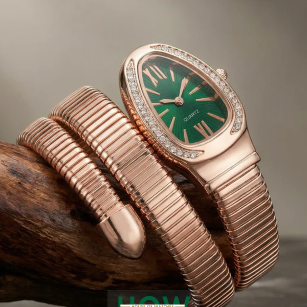 Luxury Snake-Style Copper Case Green Dial Women’s Watch