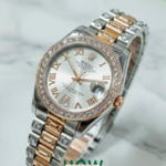 Luxury Two-Tone Copper White Dial Automatic-Style Women’s Watch