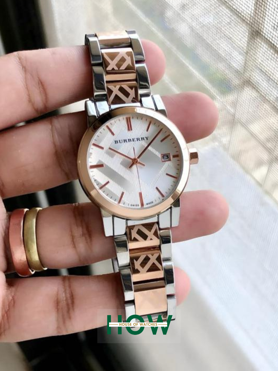 Image00001 Classic Check Pattern Dial Leather Strap Watch - Image 1