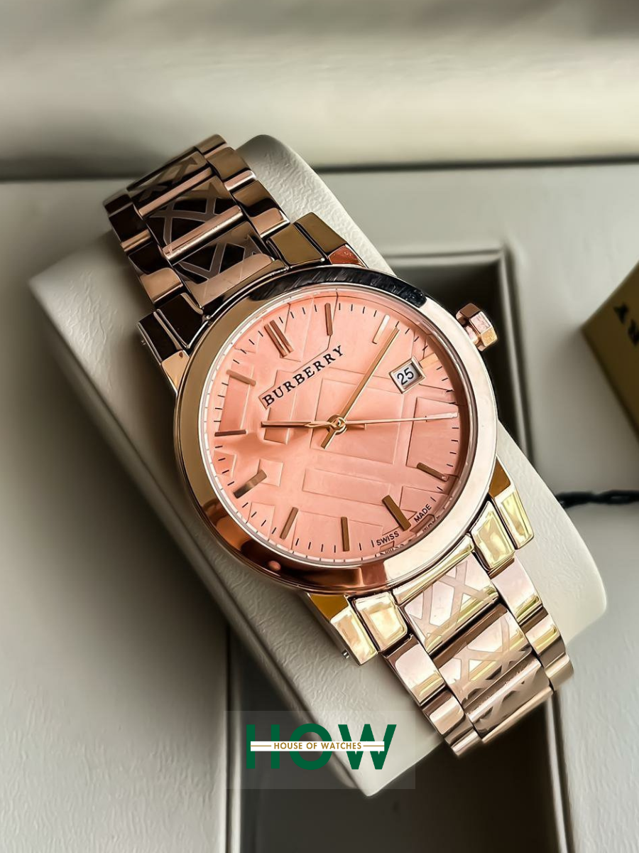 Image00002 Classic Check Pattern Dial Leather Strap Watch - Image 1