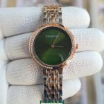 Designer Twisted Bezel Two-Tone Green Dial Women's Watch