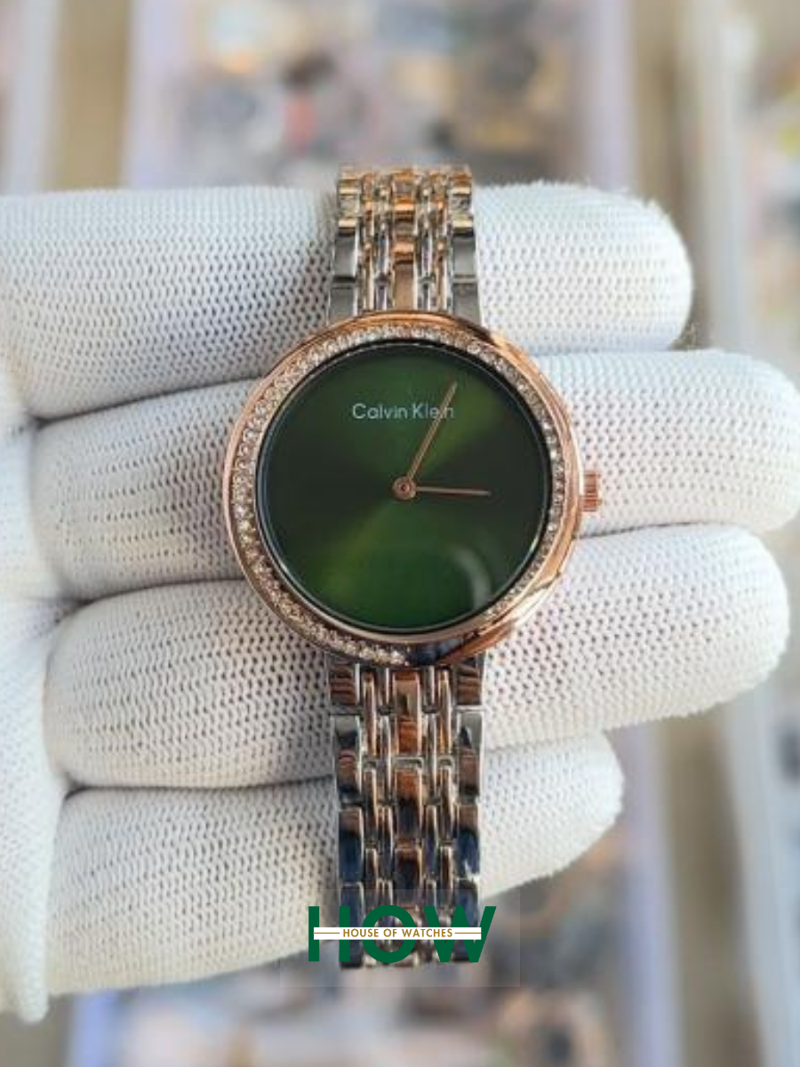 Image00002 Designer Twisted Bezel Two-Tone Green Dial Watch - Image 1
