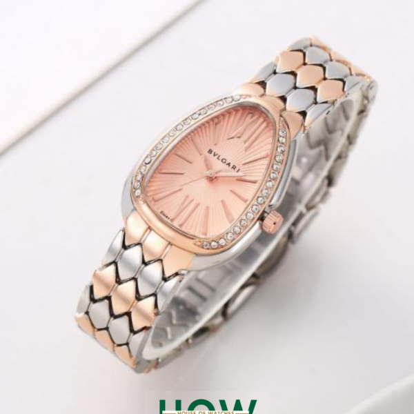 Elegant 2-Tone Copper & Pink Serpentine-Style Ladies Watch