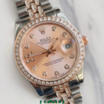Luxury Two-Tone Copper Pink Dial Automatic-Style Women’s Watch