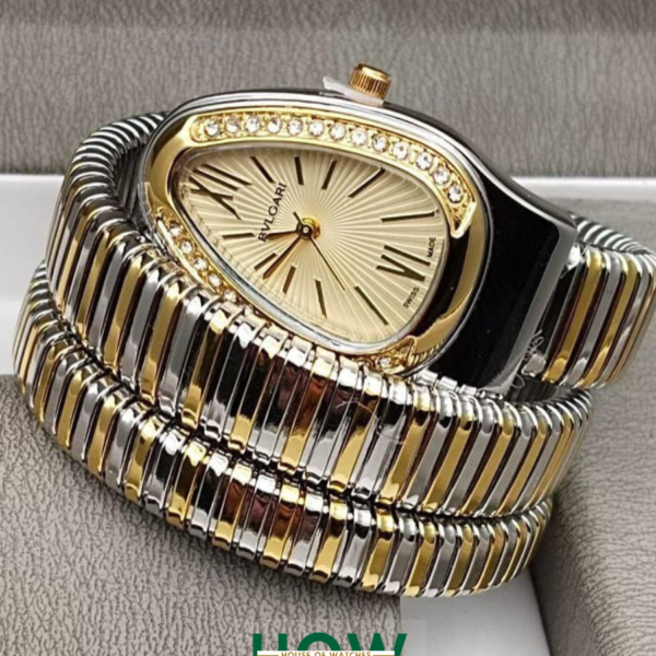 Luxury Snake-Style Gold Case Gold Dial Women’s Watch