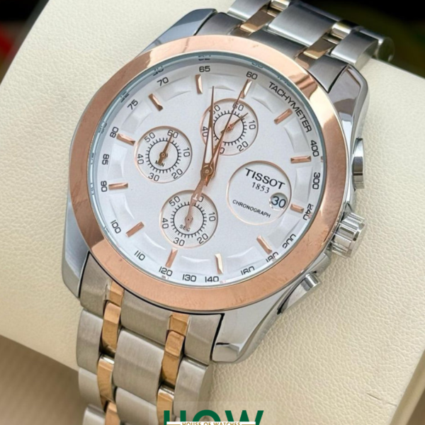 Silver Dial Rose Gold Bezel Two-Tone Strap Watch