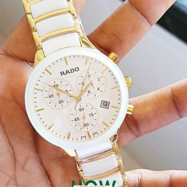 Elegant White & Gold Sports Chronograph