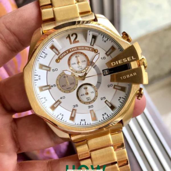 Luxury Gold Case Silver Dial Chronograph Watch