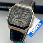 Golden Black Digital Leather Strap Watch