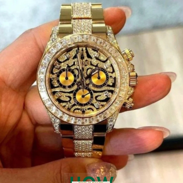 Luxury Gold Tiger Eye Chronograph Watch