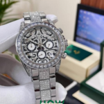 Luxury Silver Tiger Eye Chronograph Watch