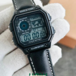 All Black Digital Leather Strap Watch